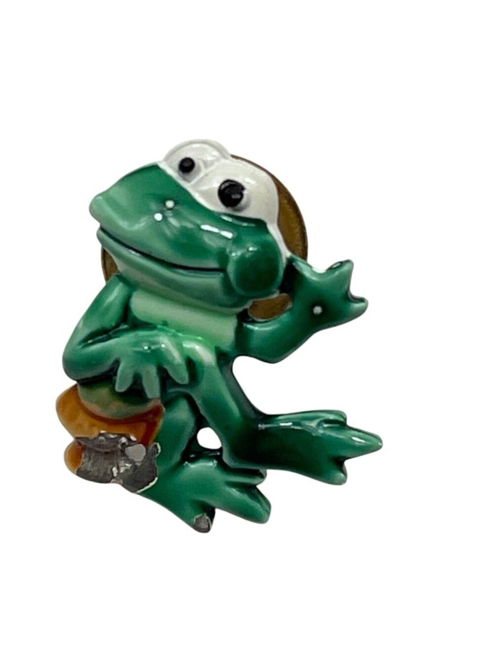 Frog Lapel Pin Green Enamel Design With Gold-Tone Back JJ Signed Vintage 1 Inch